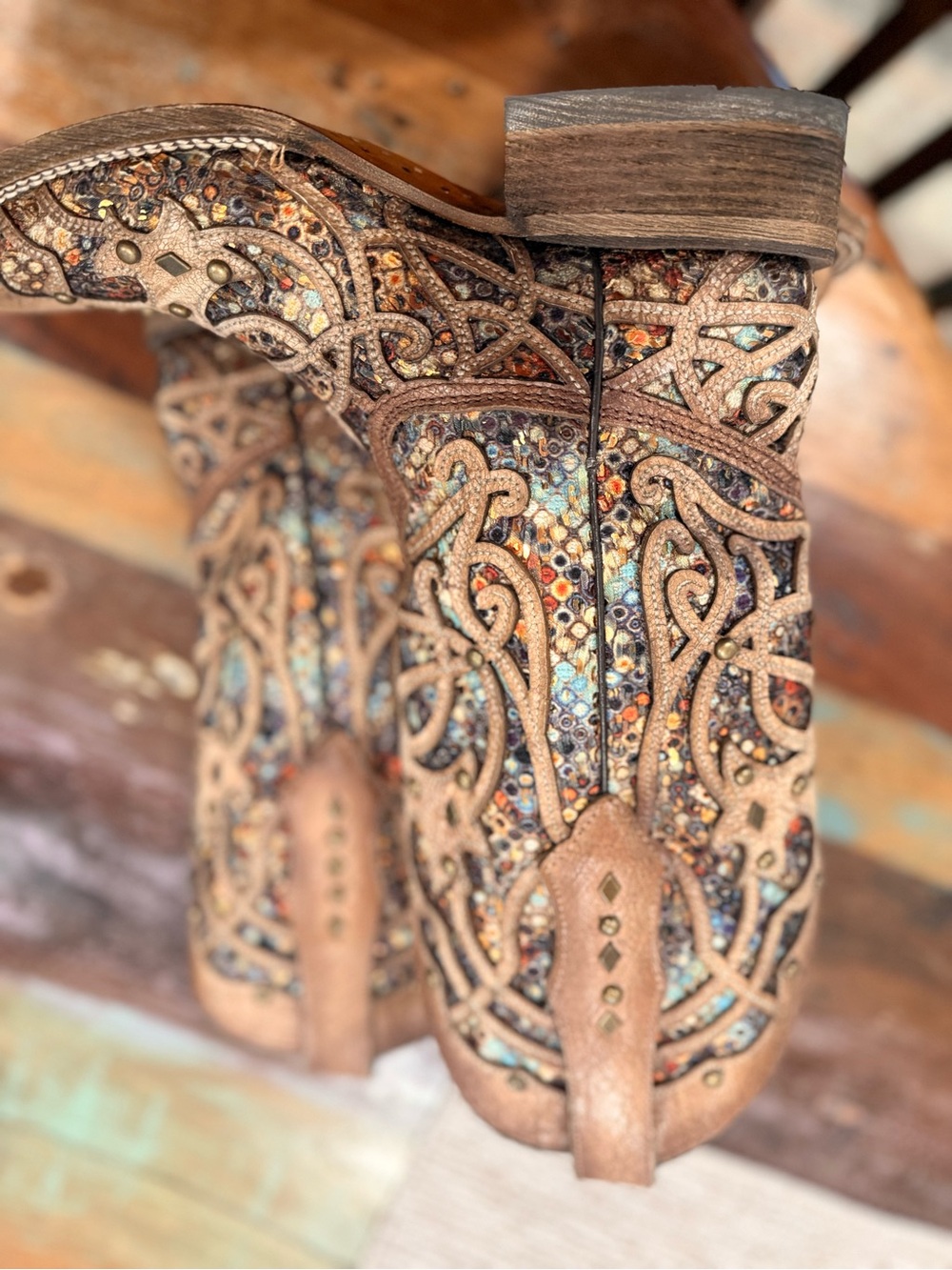 Corral C3405 Inlay Bone Square Toe Cowboy Boots Size 5.5 - Picture 7 of 11